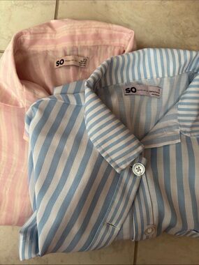SO Crop Button Front Tops Bundle XS‎ Pink & Blue Striped Short Sleeve
